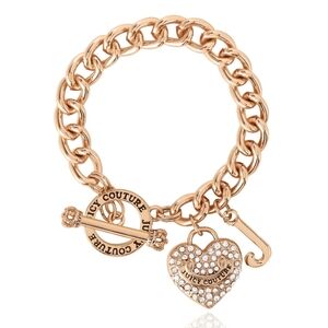 Juicy Couture Crystal Heart Charm Gold Toggle Bracelet